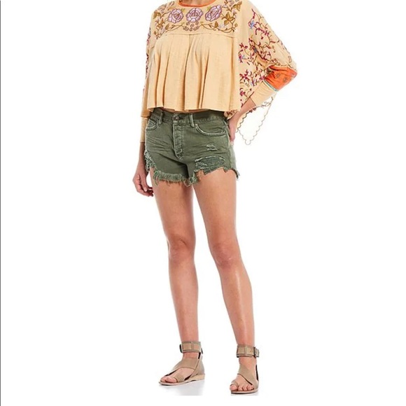 We the free army green denim shorts - Picture 4 of 7